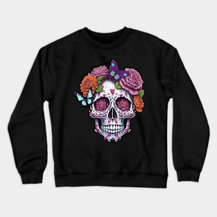 Funny Sugar Candy Skull With Flowers Crewneck Sweatshirt